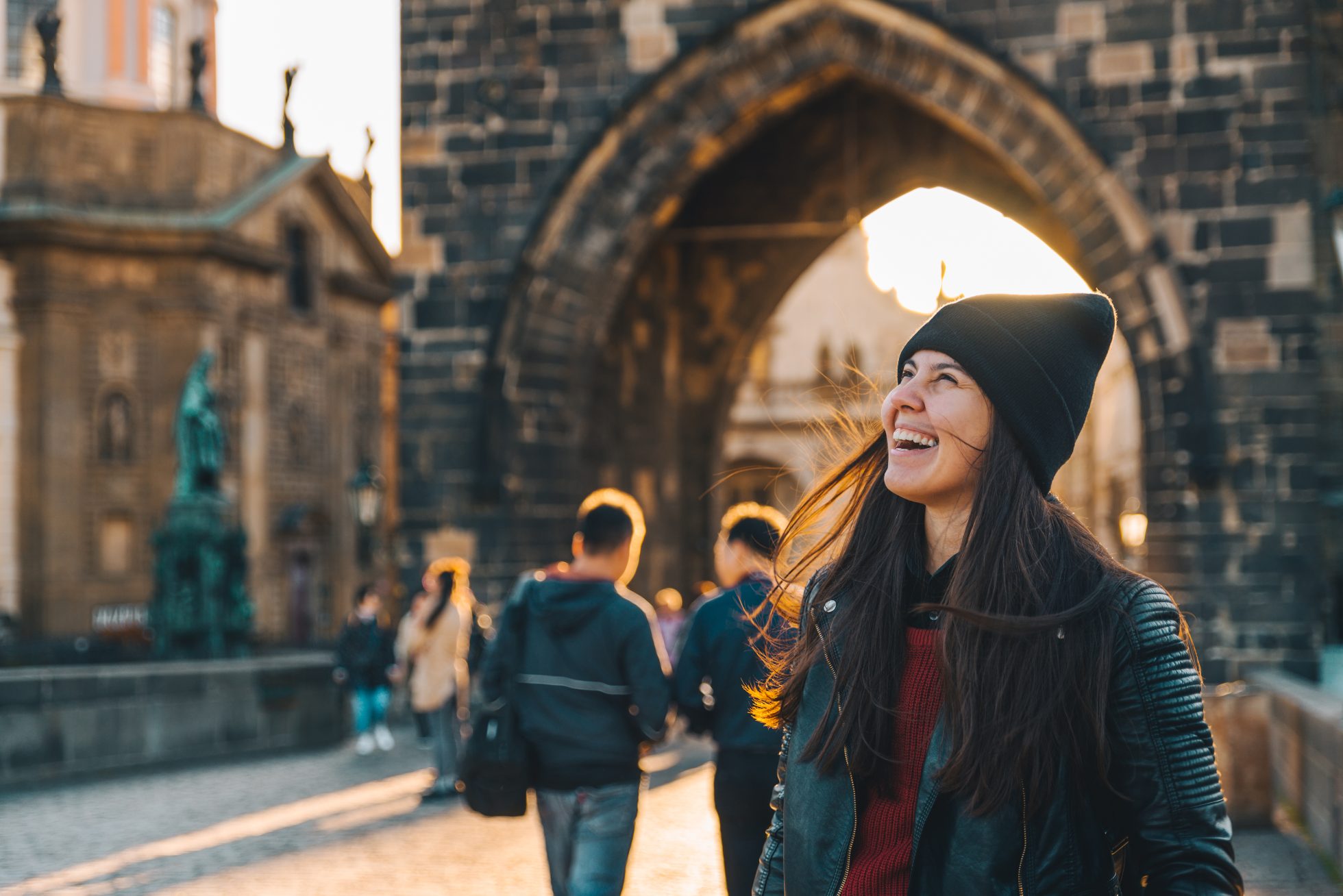 A cheerful woman in Prague