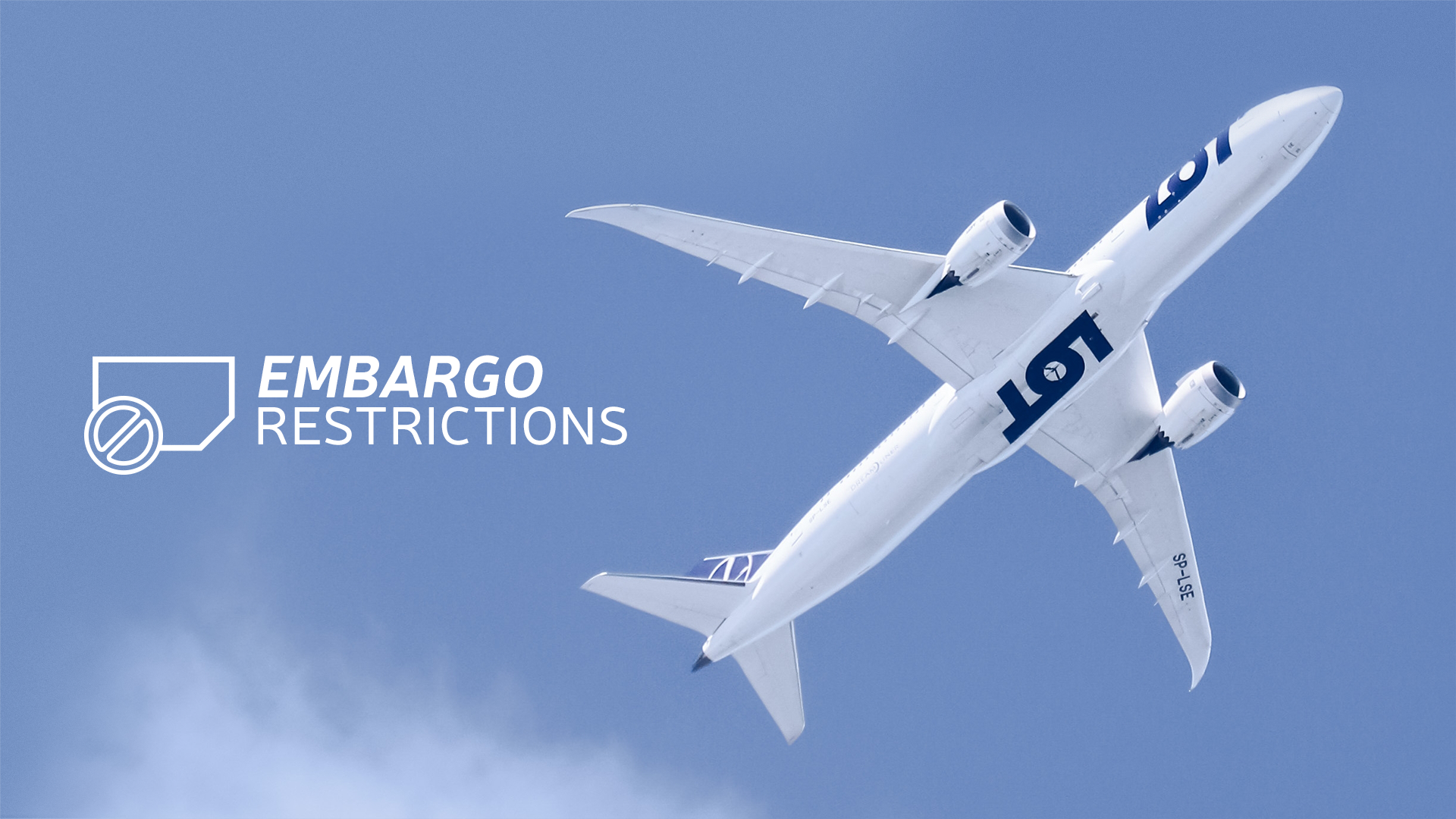 Banner, plane in the sky with a title Restrictions