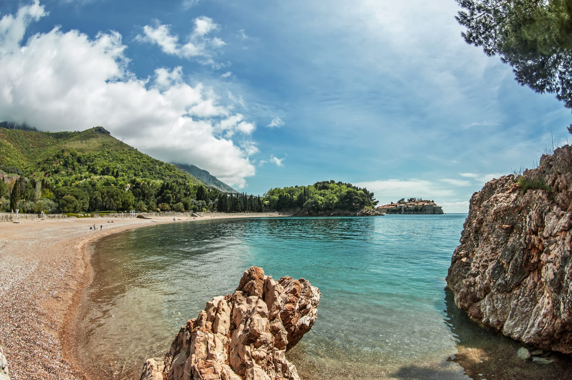Bay with beach in Tivat, Montenegro.