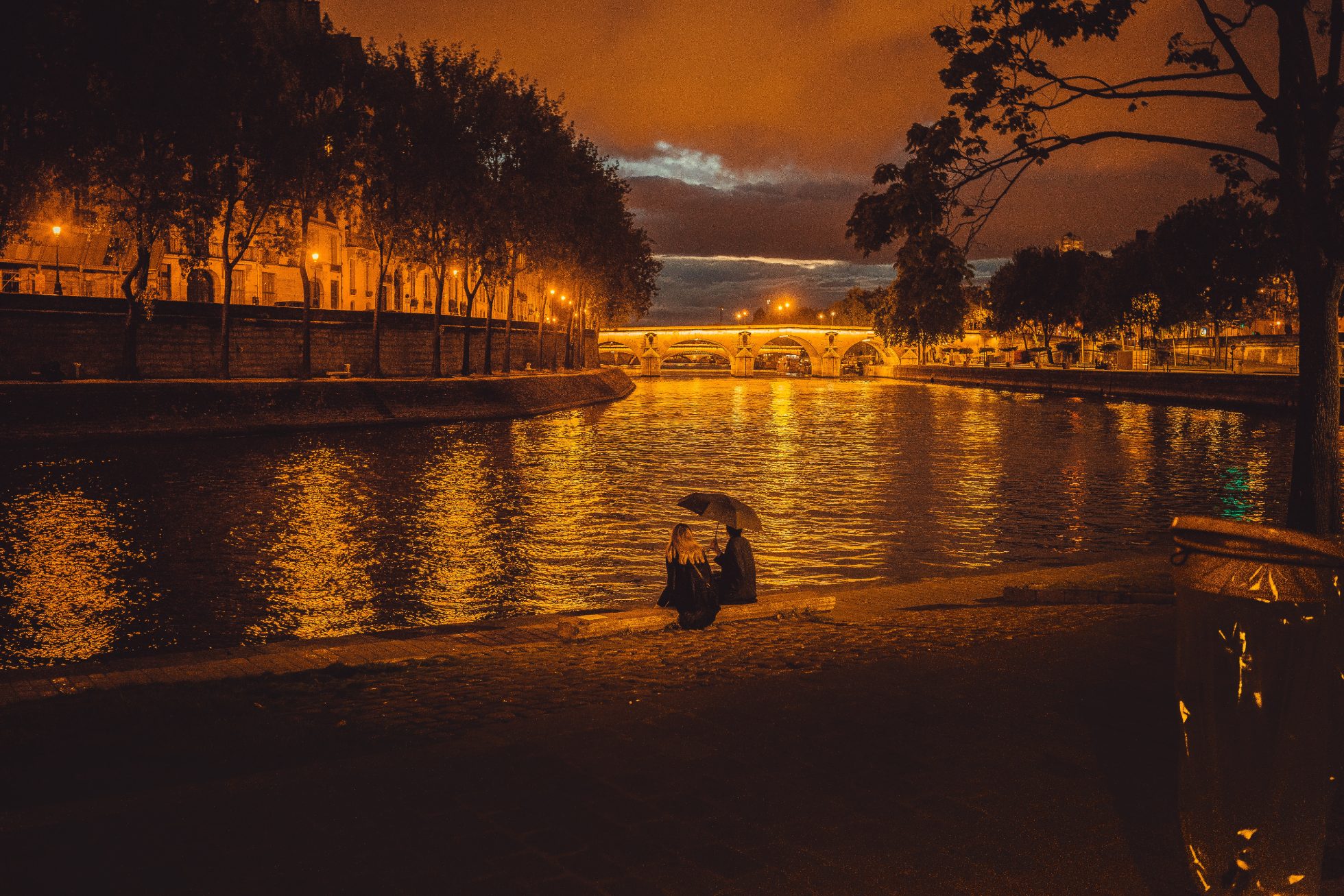 Paris and the Seine at dusk