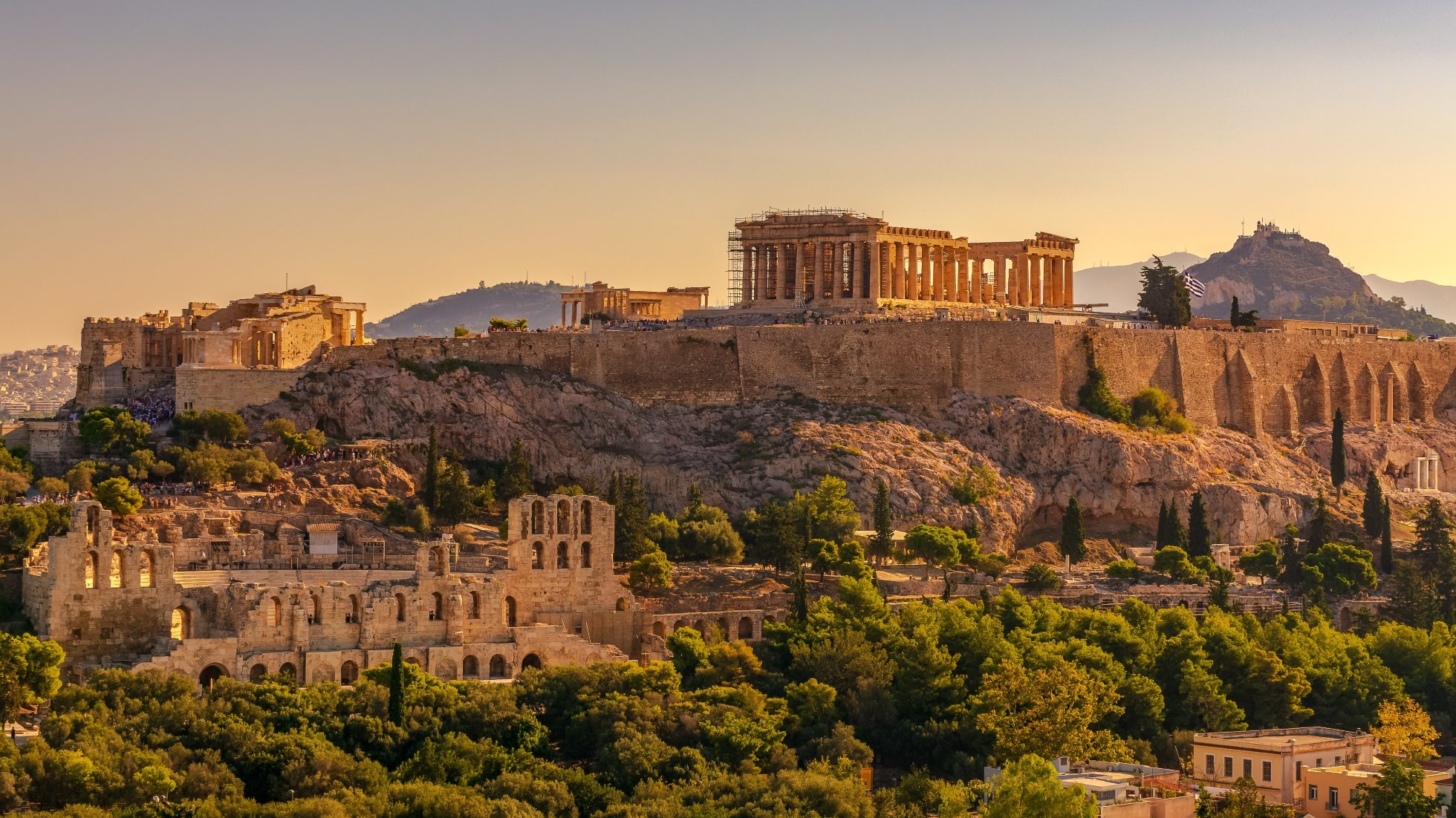 Akropolis in Athen bei Sonnenuntergang