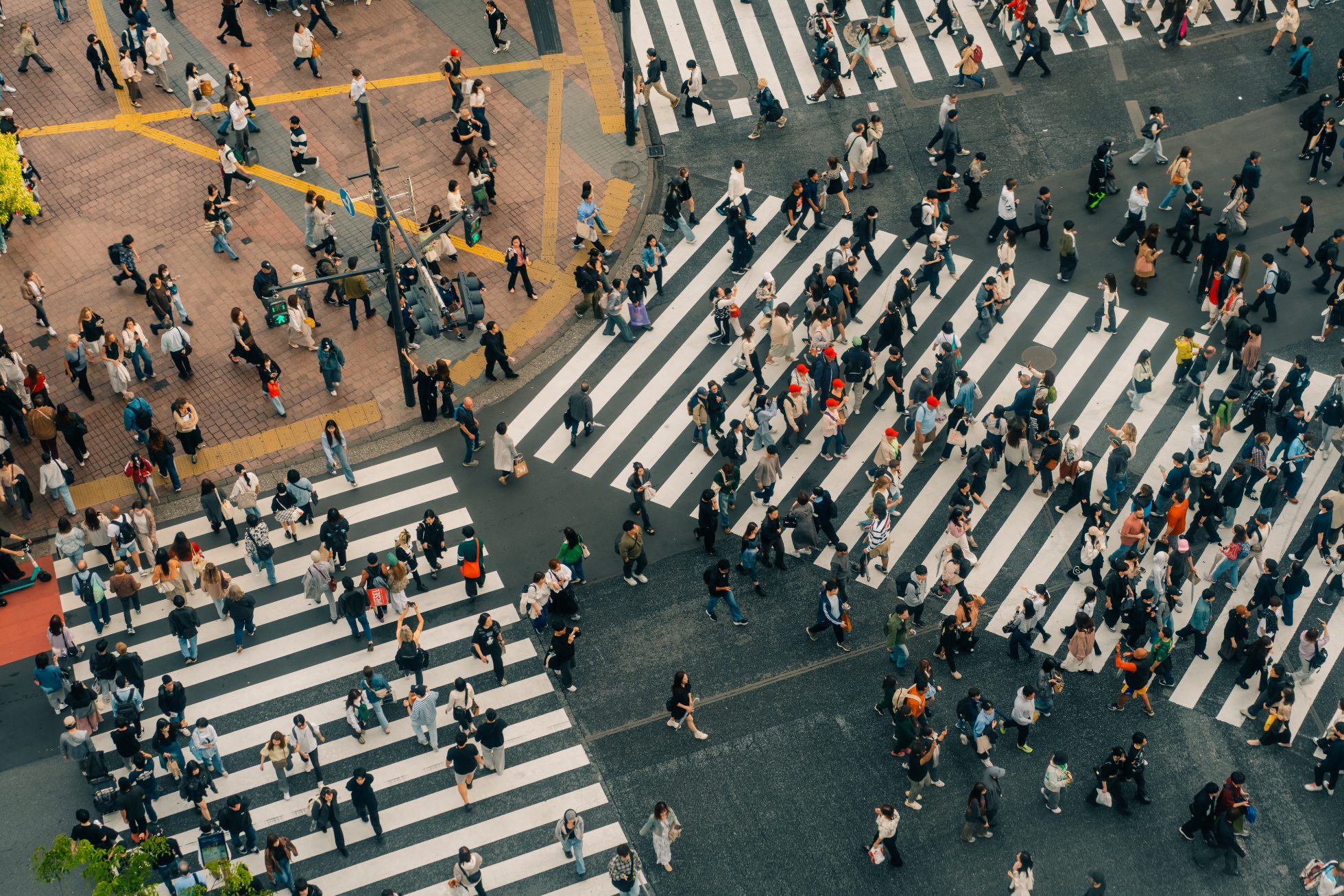 Skrzyżowanie Shibuya przez które przechodzą tysiące osób na godzinę
