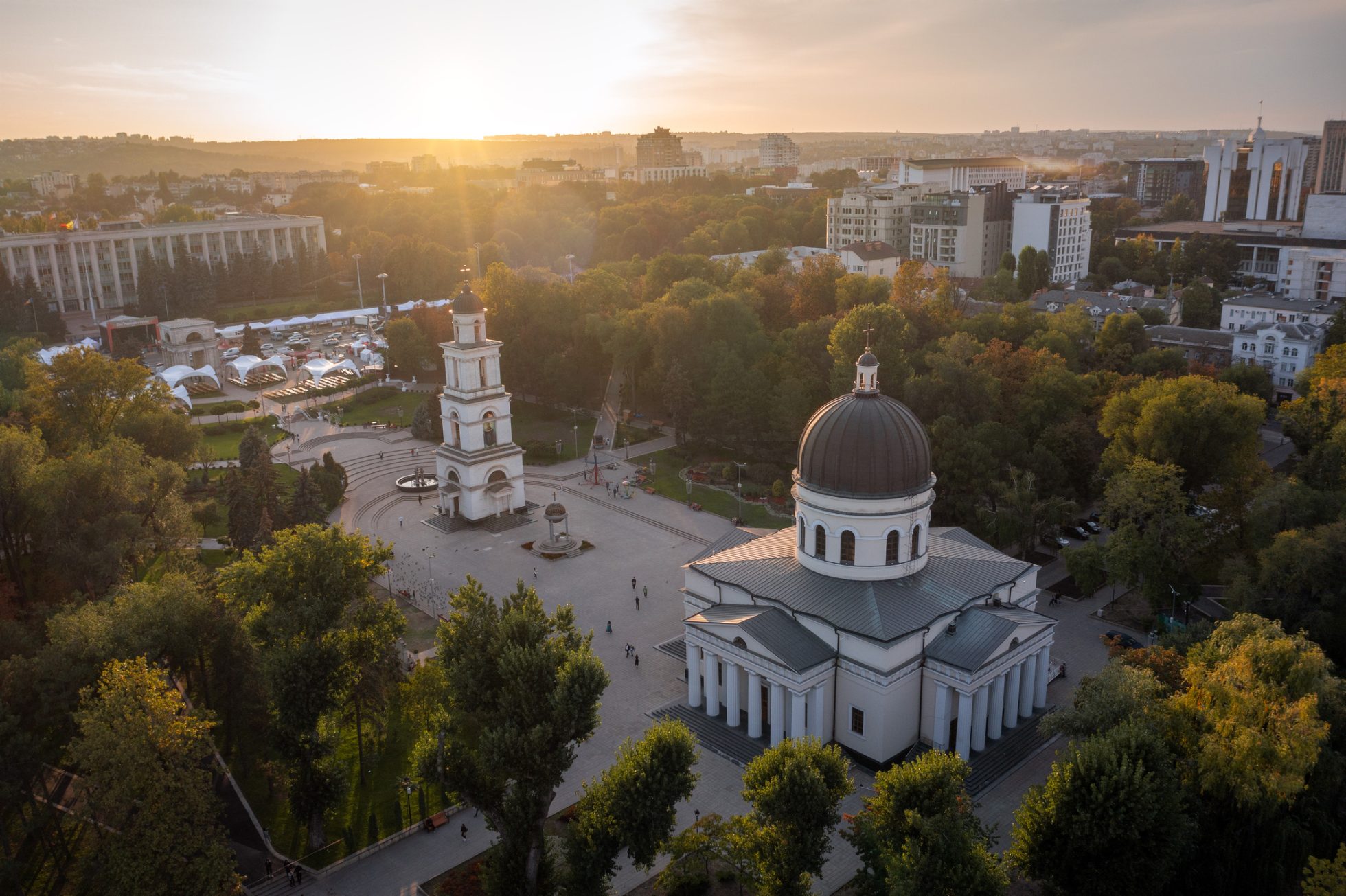 Nativity of Christ Cathedral in Chisinau at sunset.