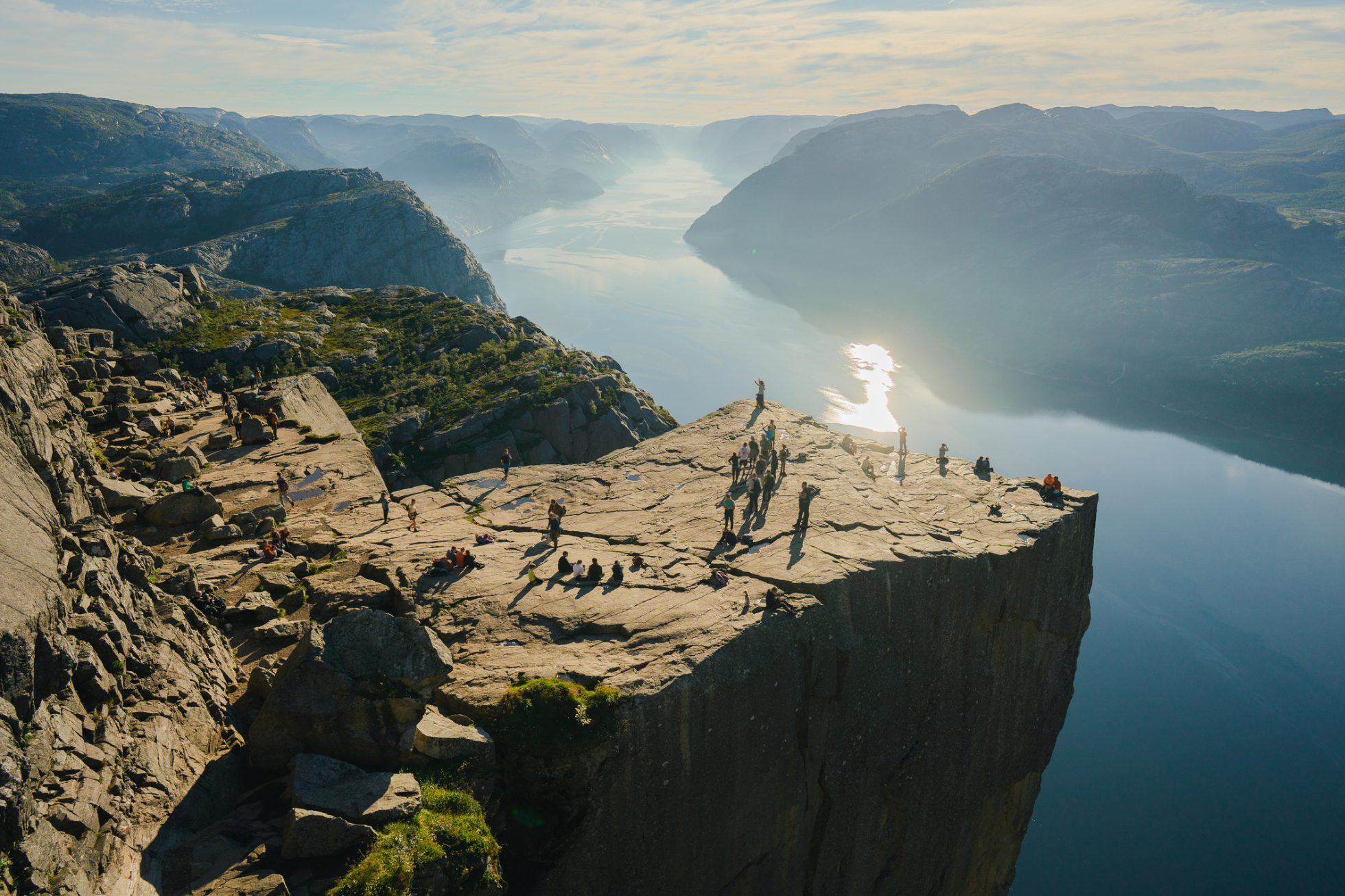 Scenic high angle  view of Preikestolen above Lysefjorden in Norway
