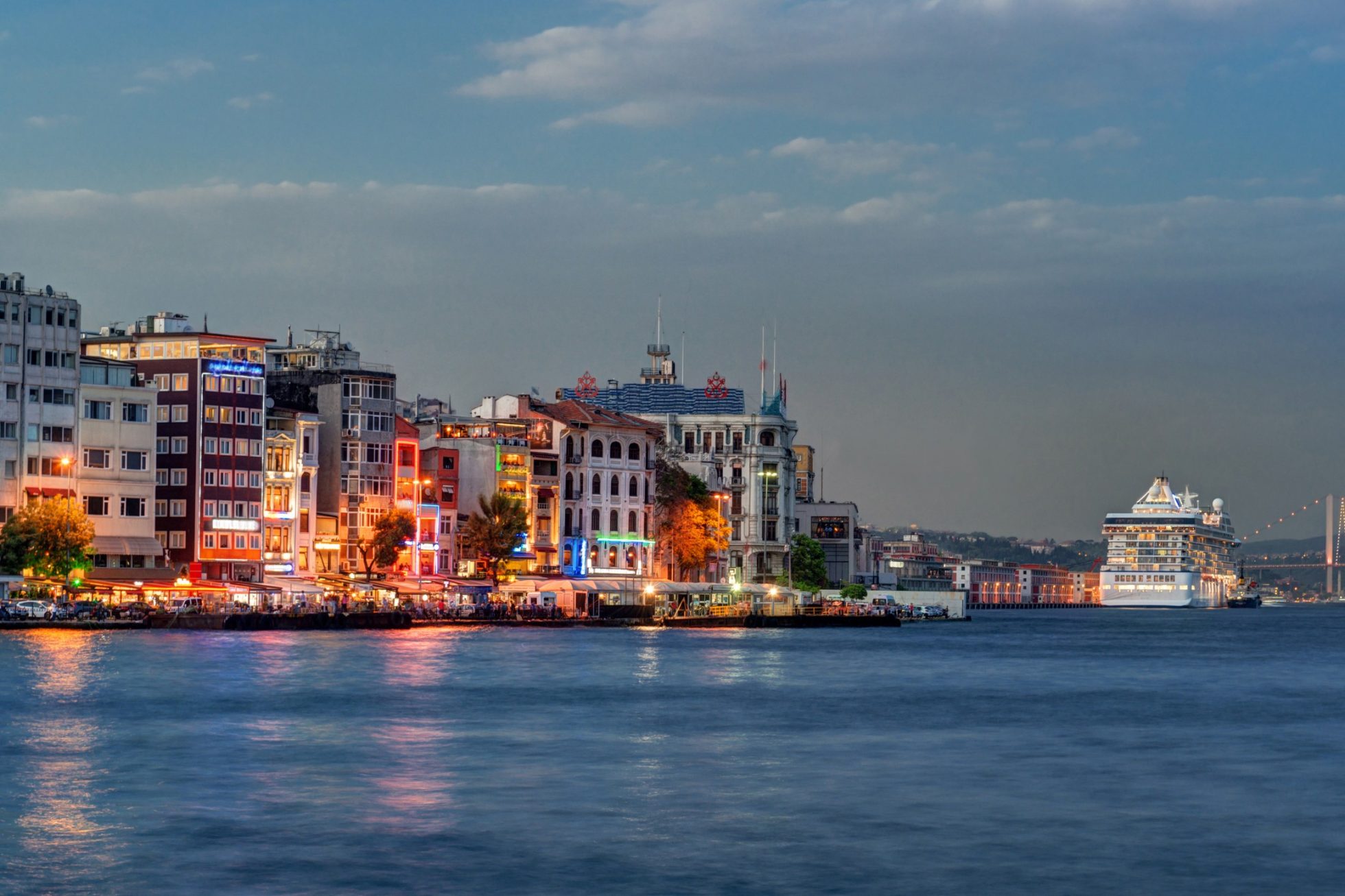 View of Istanbul at night from the water