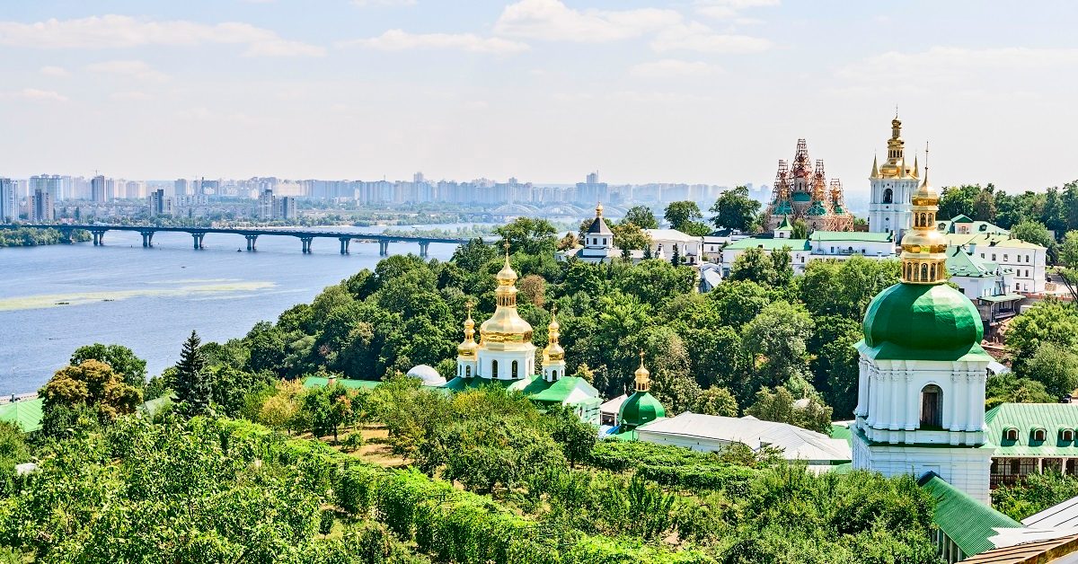 View of the embankment of the Dnieper river in city Kiev.