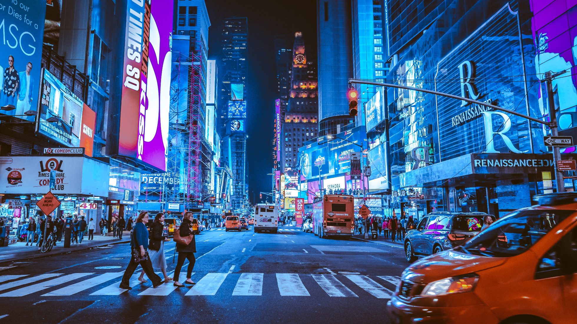 New York at night and colorful lights, where to fly for Halloween