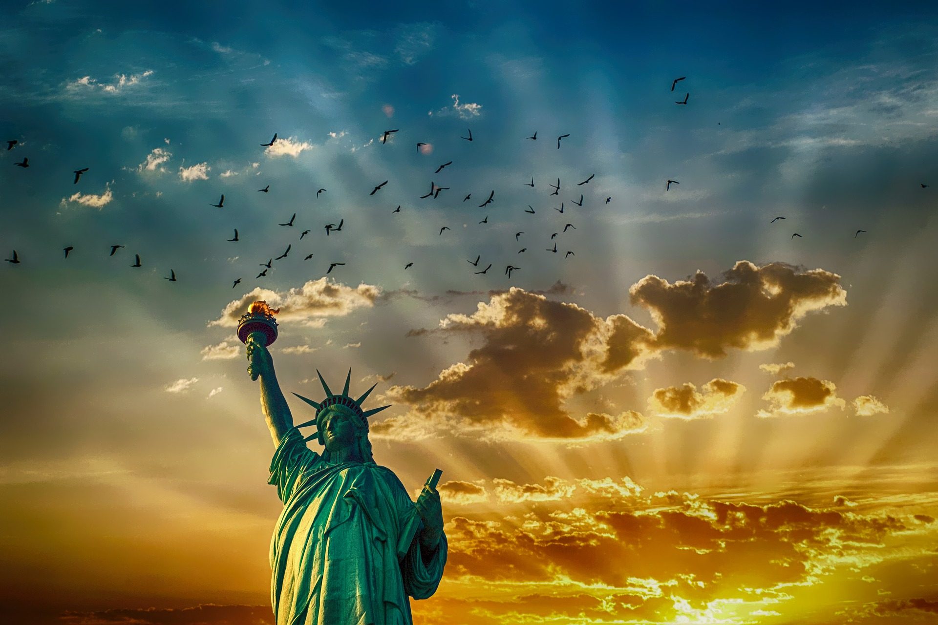 Statue of freedom at sunset