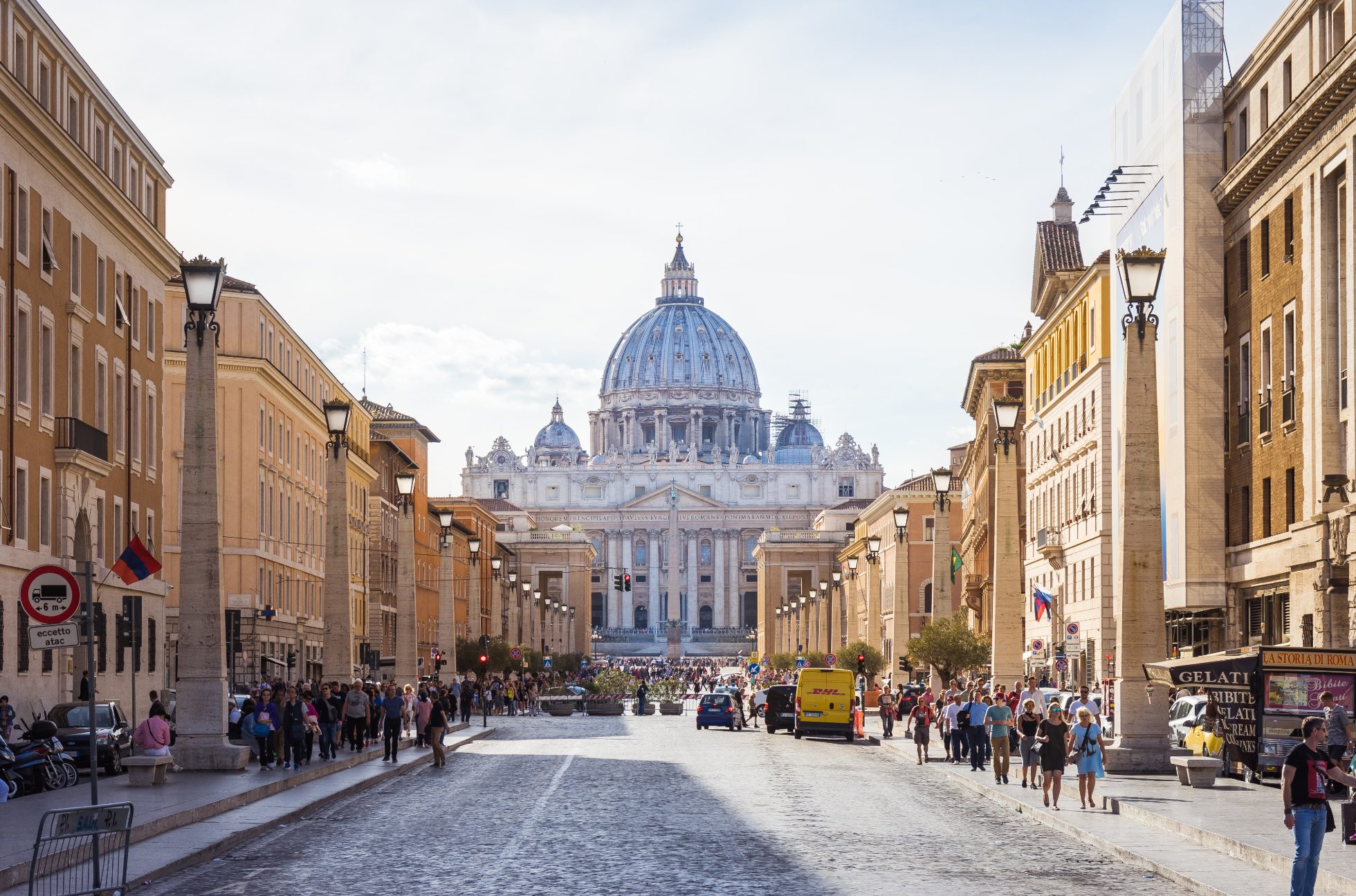 A historic building in Rome at sunset.