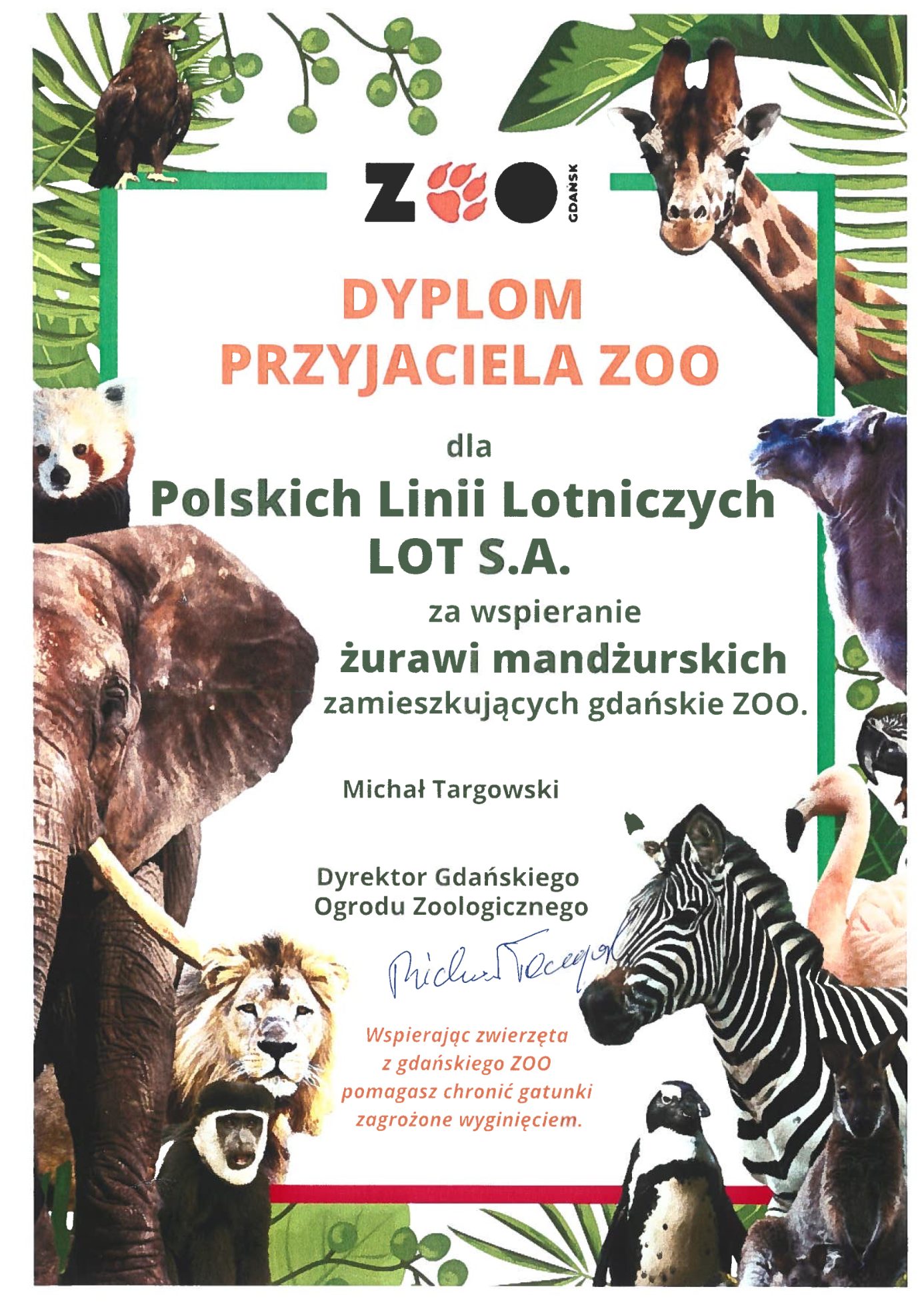 Diplôme d'ami du zoo