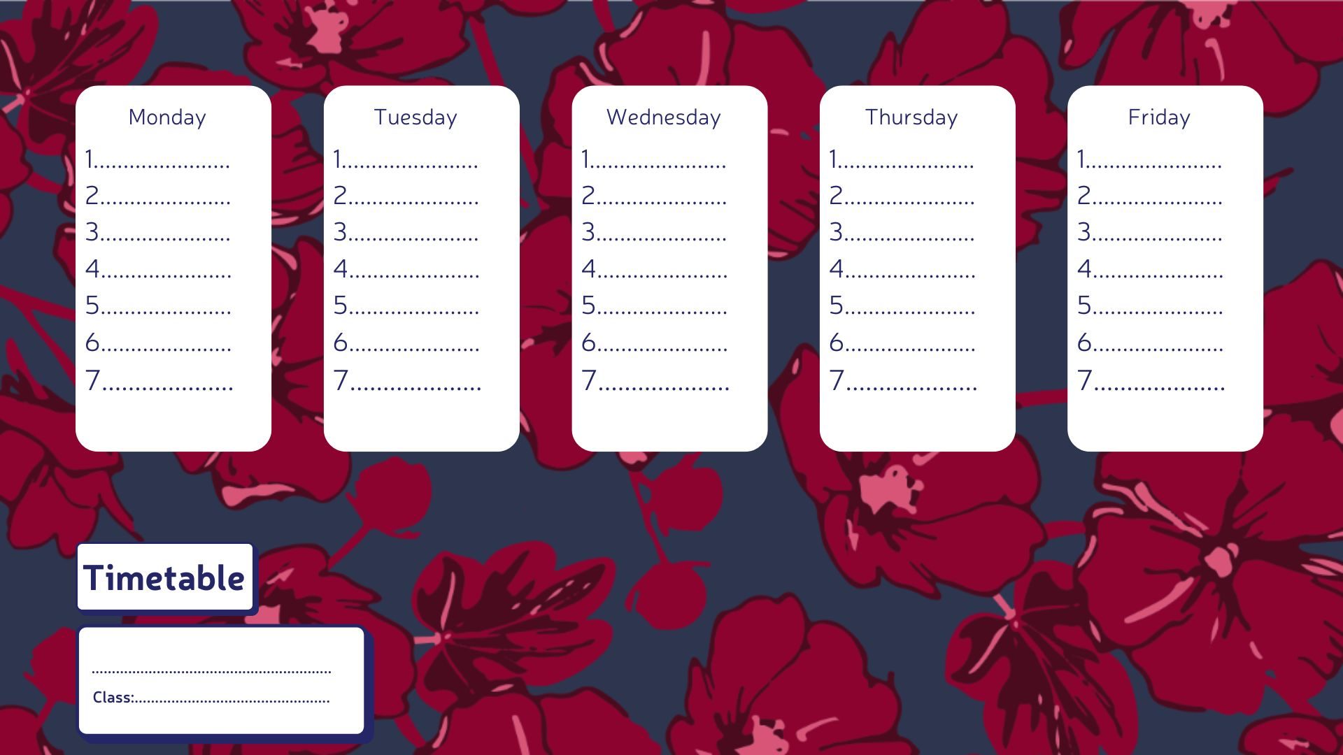 Class schedule for 2024/2025 with hollyhocks