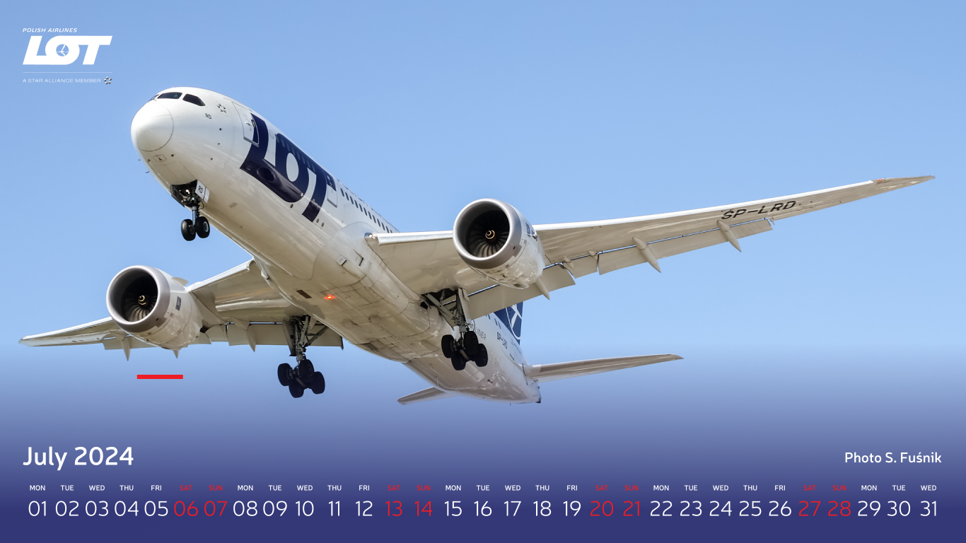 Passenger plane of LOT Polish Airlines against a clear sky.