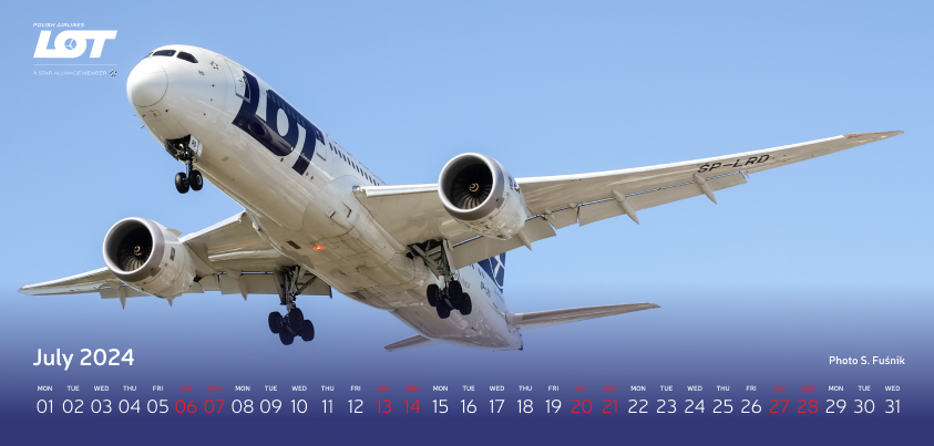 Passenger plane of LOT Polish Airlines against a clear sky.