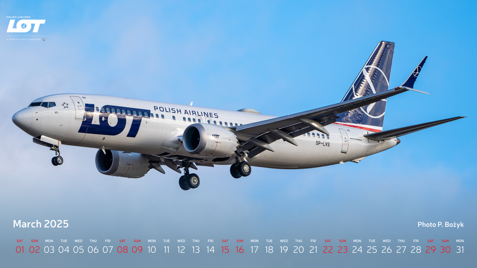 Boeing 737 MAX 8 approaching Warsaw Chopin Airport on a sunny day