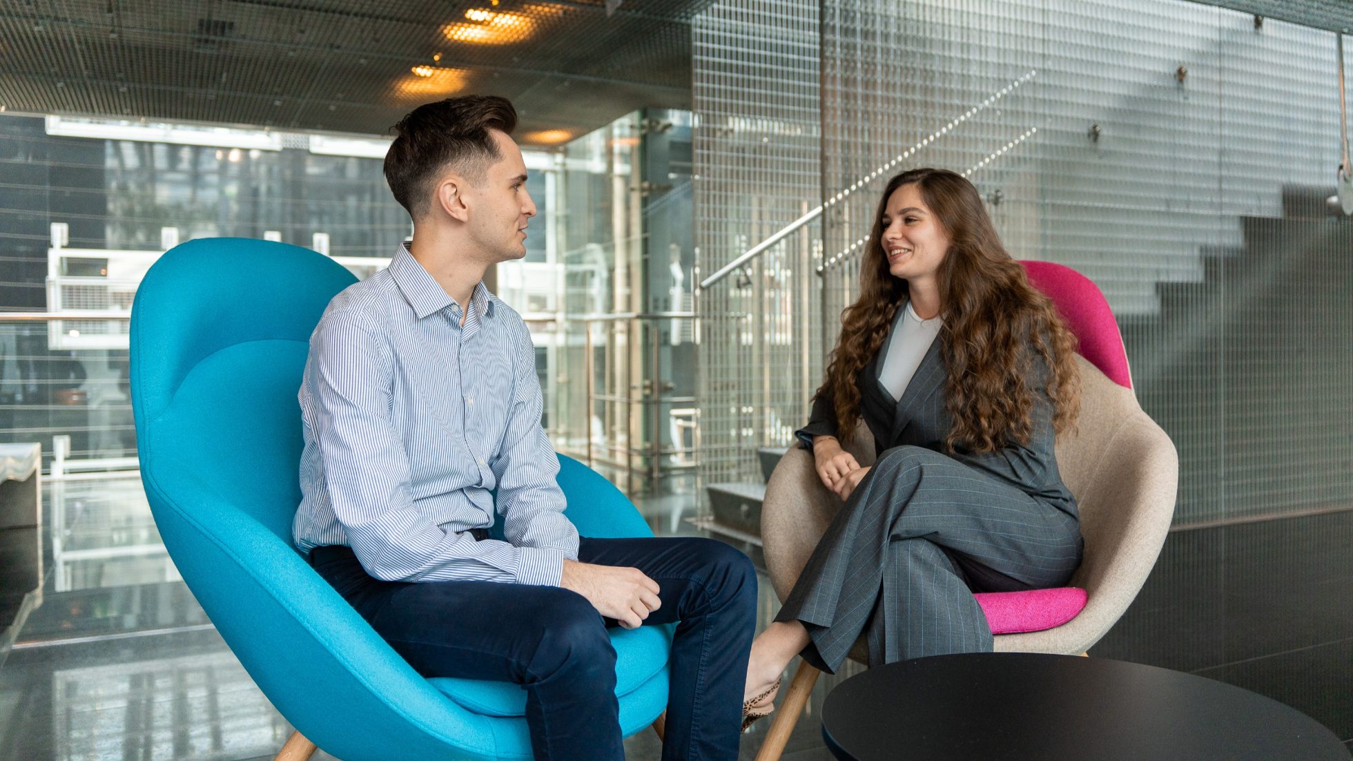Young interns working together in an office.