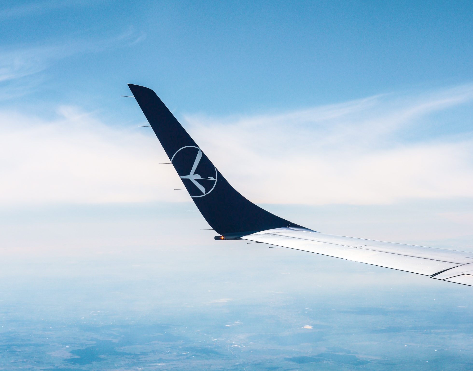 Aircraft wing with a distinctive winglet.
