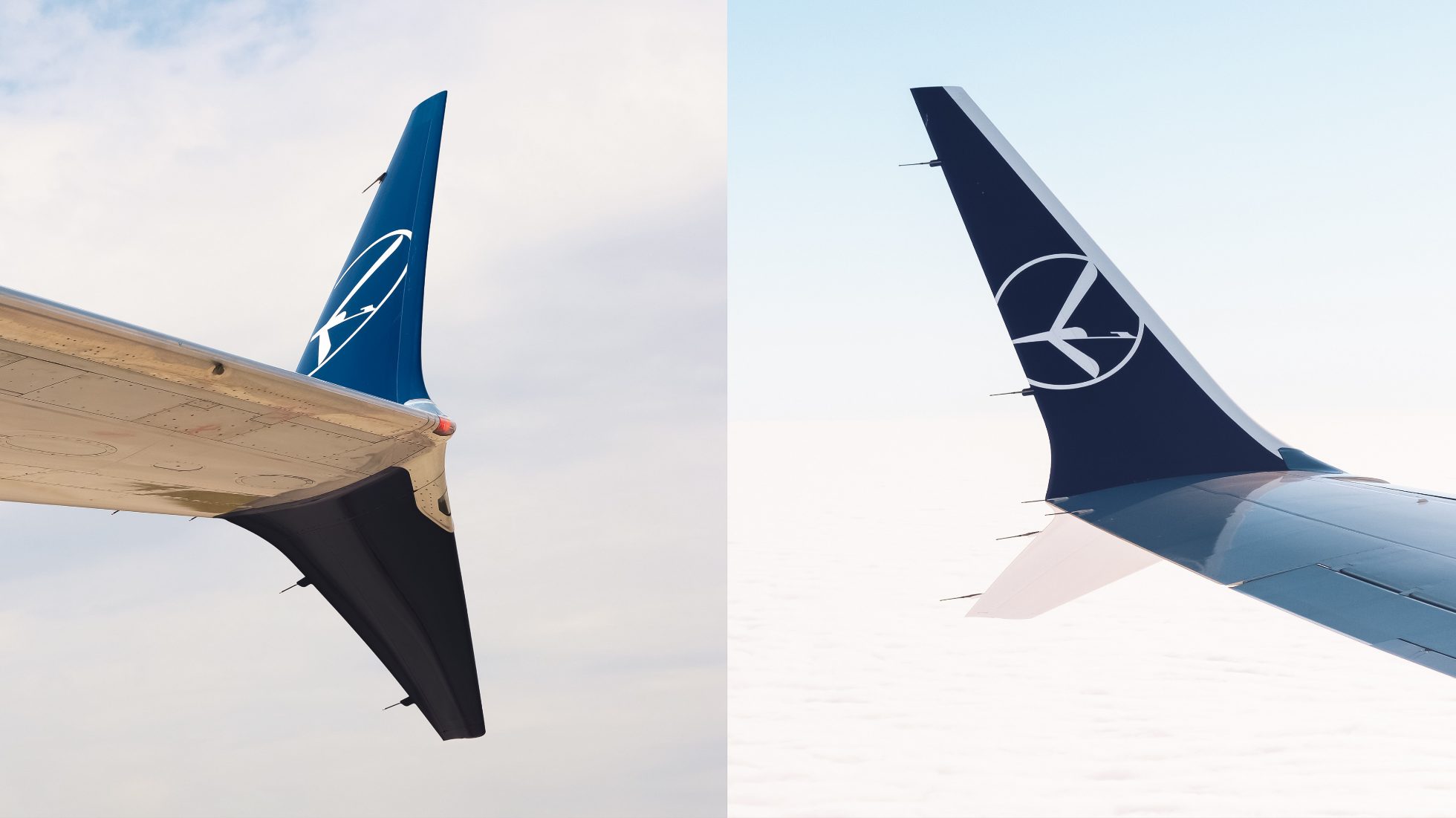 Winglety, czyli prostopadłe zakończenia skrzydeł z logiem żurawia LOT-u