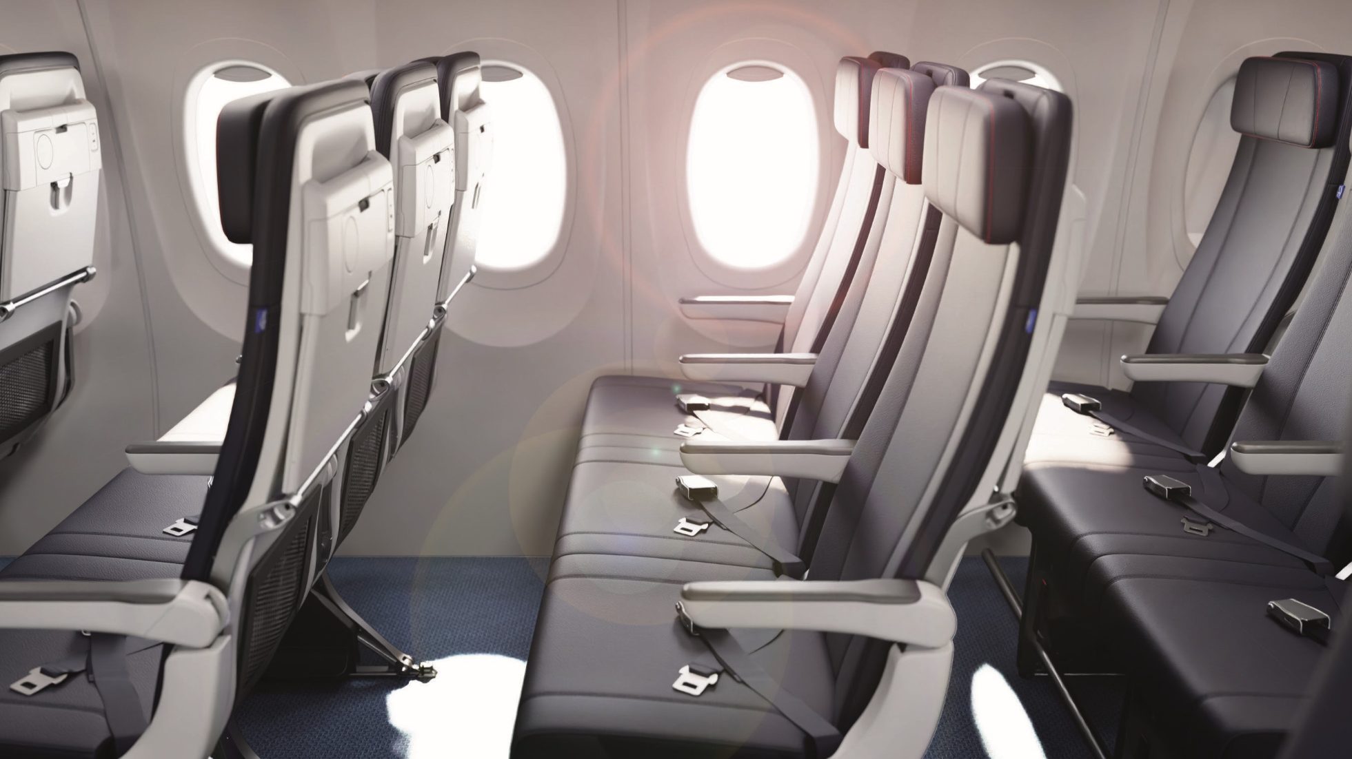 Rząd foteli w samolocie Boeing 737 MAX 8