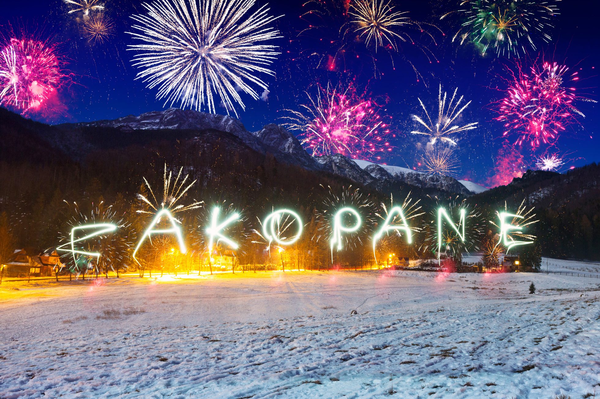 Noworoczny pokaz sztucznych ogni w Tatrach, Zakopane