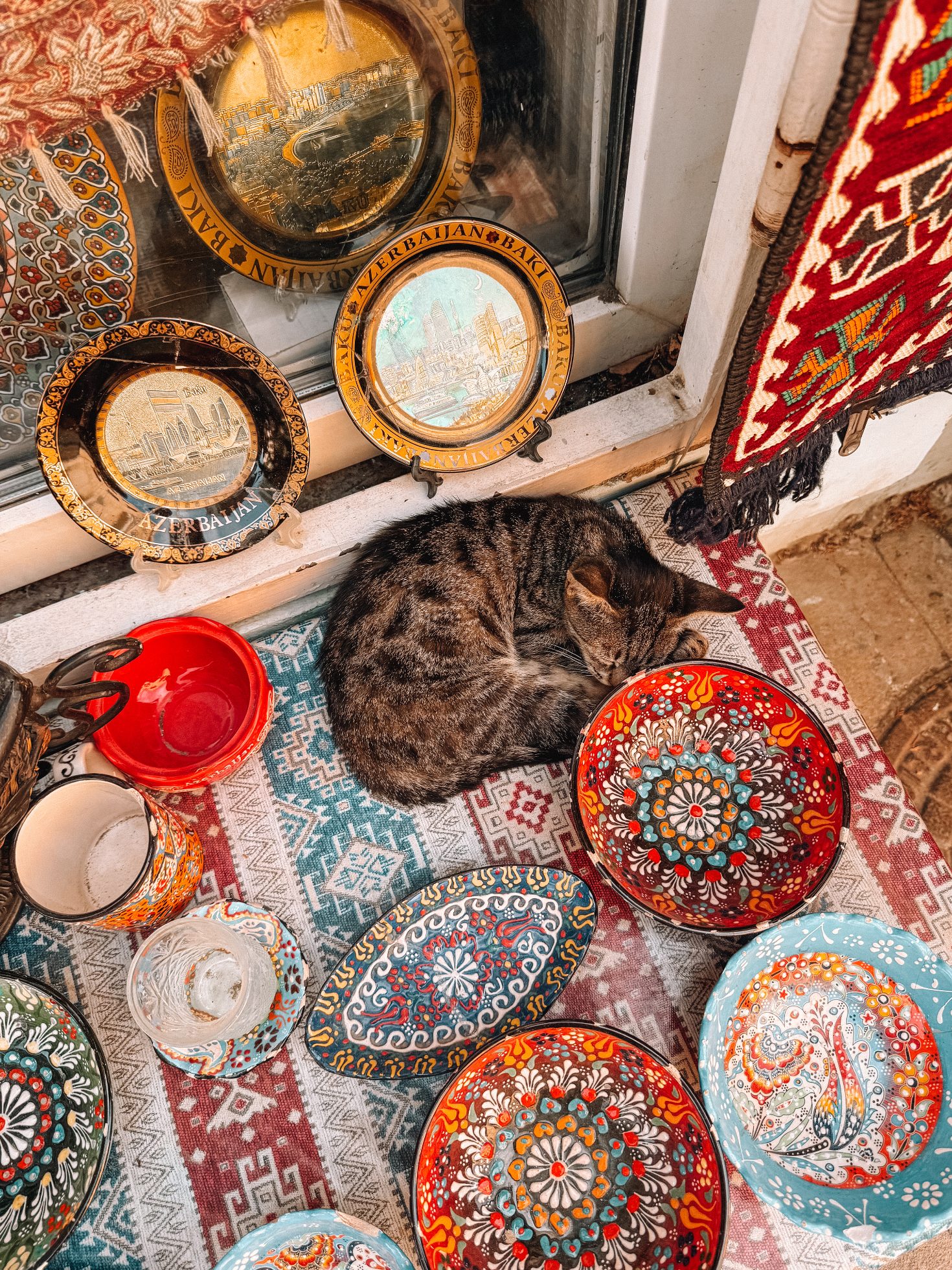 Kolorowe budynki i palmy w Marrakeszu