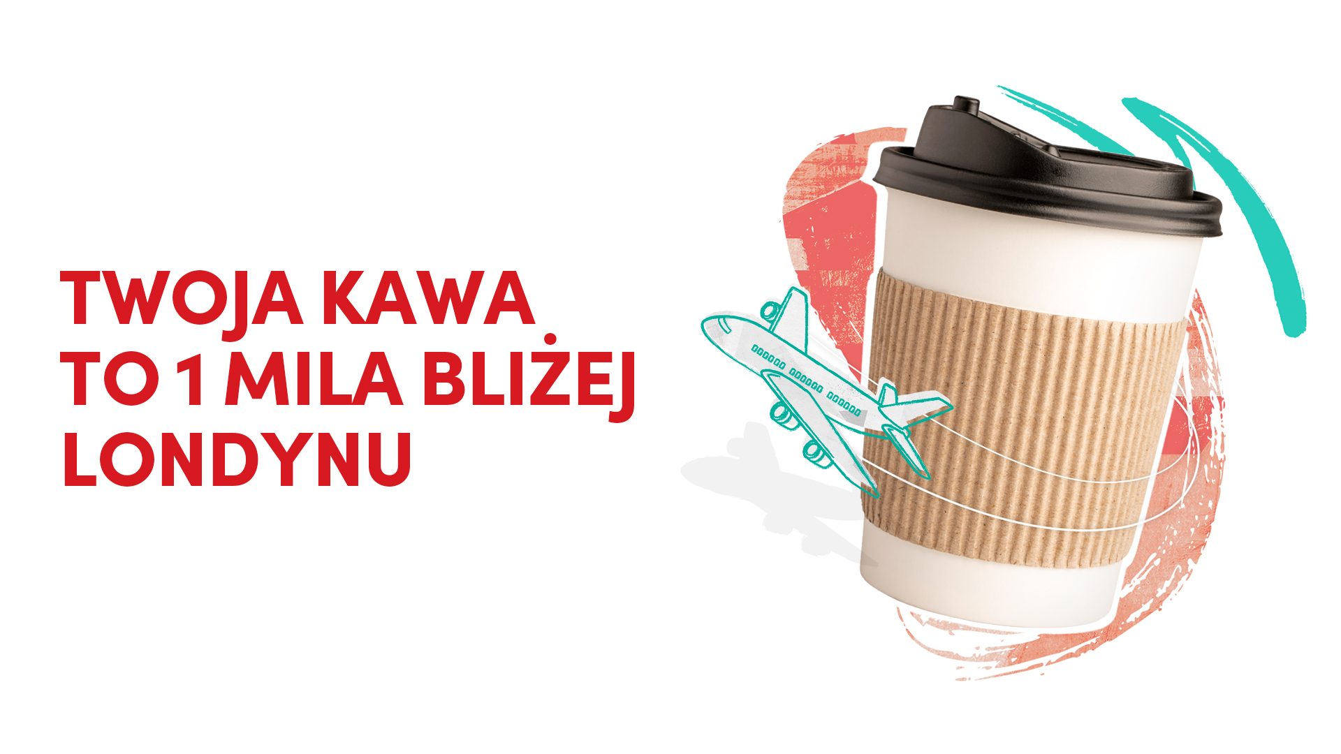 Grafika kawy z napisem twoja kawa to 1 mila bliżej Londynu.