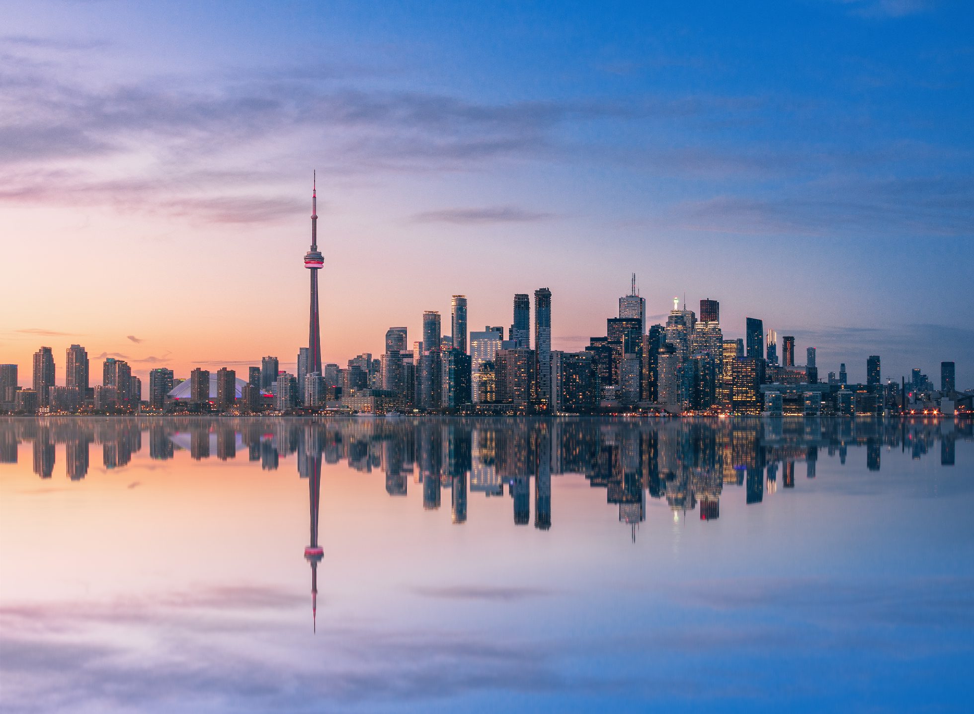 Panorama of Toronto at sunset - flights to Canada