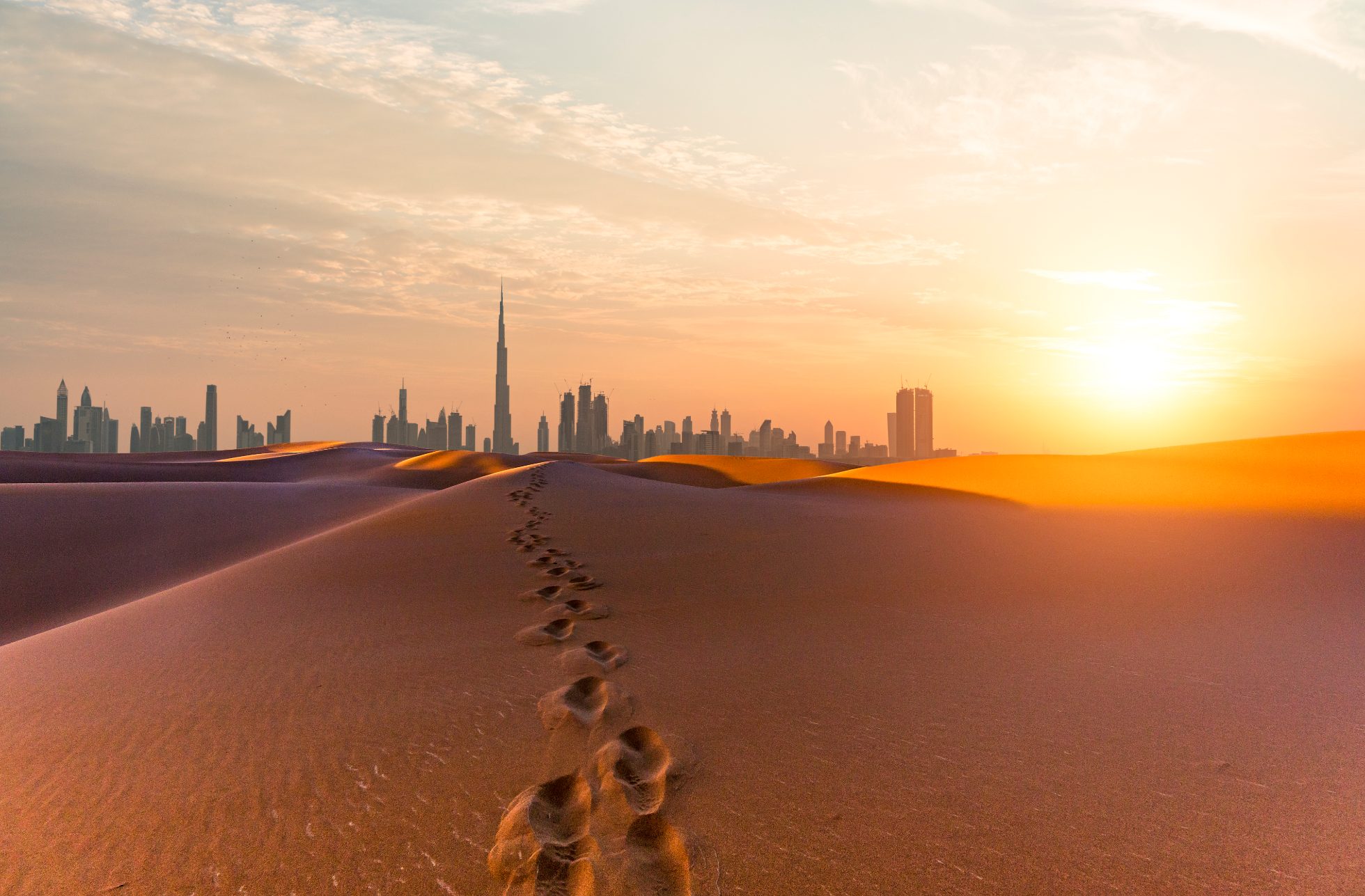 Looking along desert towards the business district.