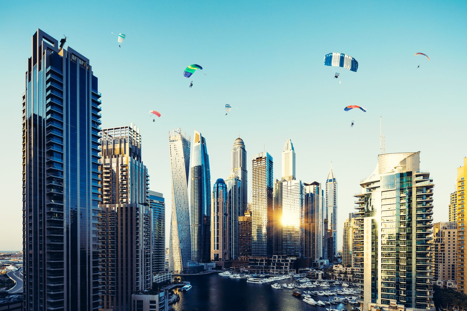 Activity, flying, Dubai Marina, Jumeirah, Expo 2020 Dubai, skydiving, urban landscape, Dubai holidays