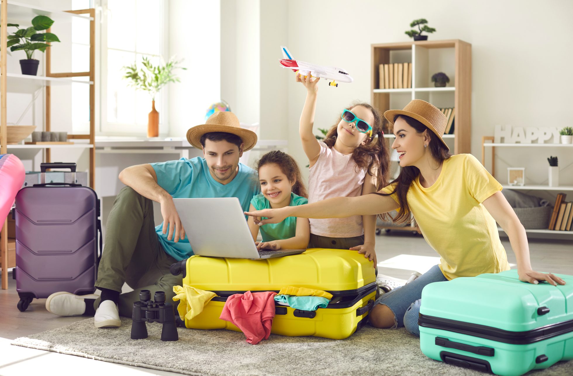 Parents with children get ready for the holidays.