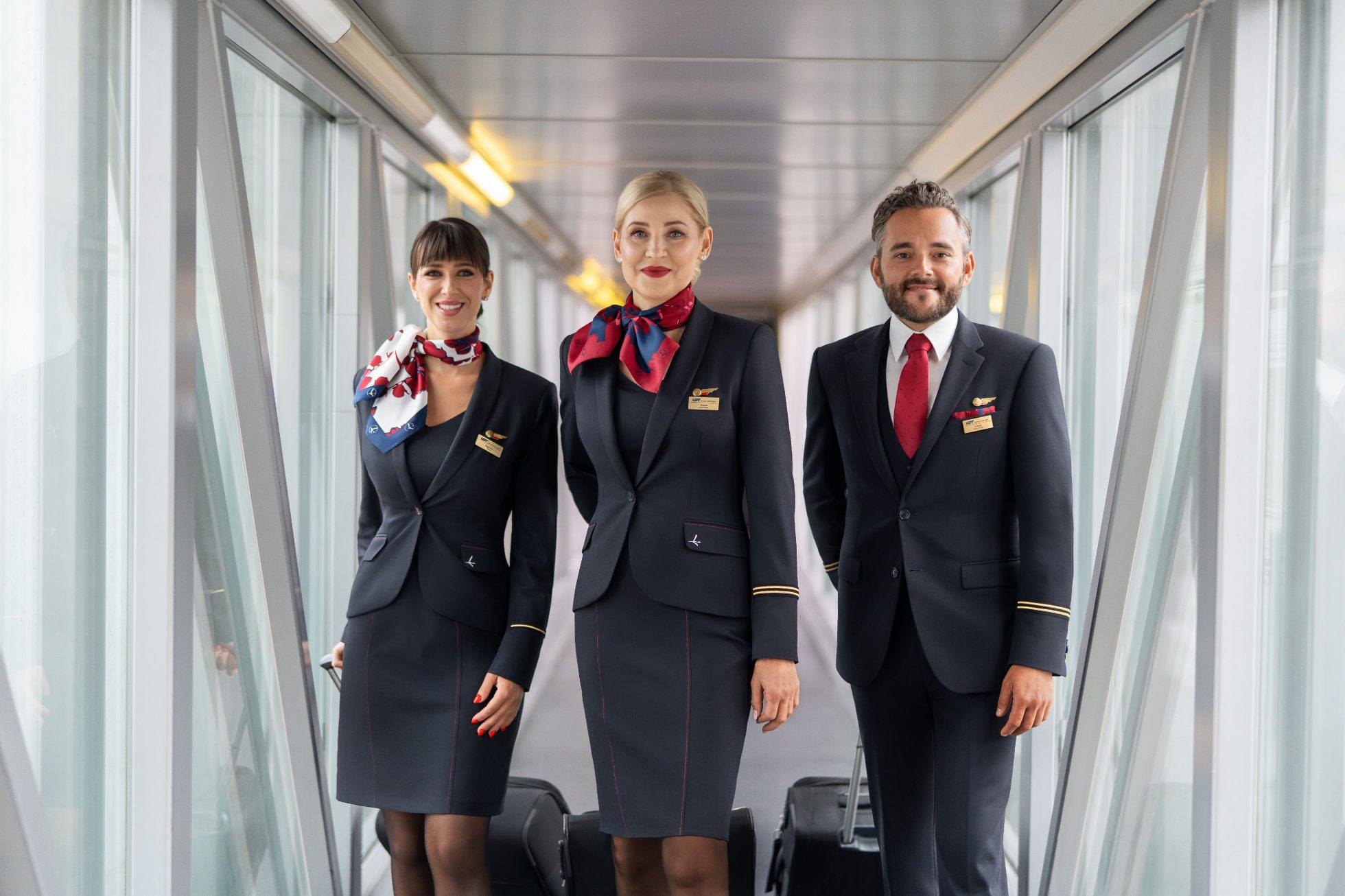 LOT Polish Airlines cabin crew members on board plane